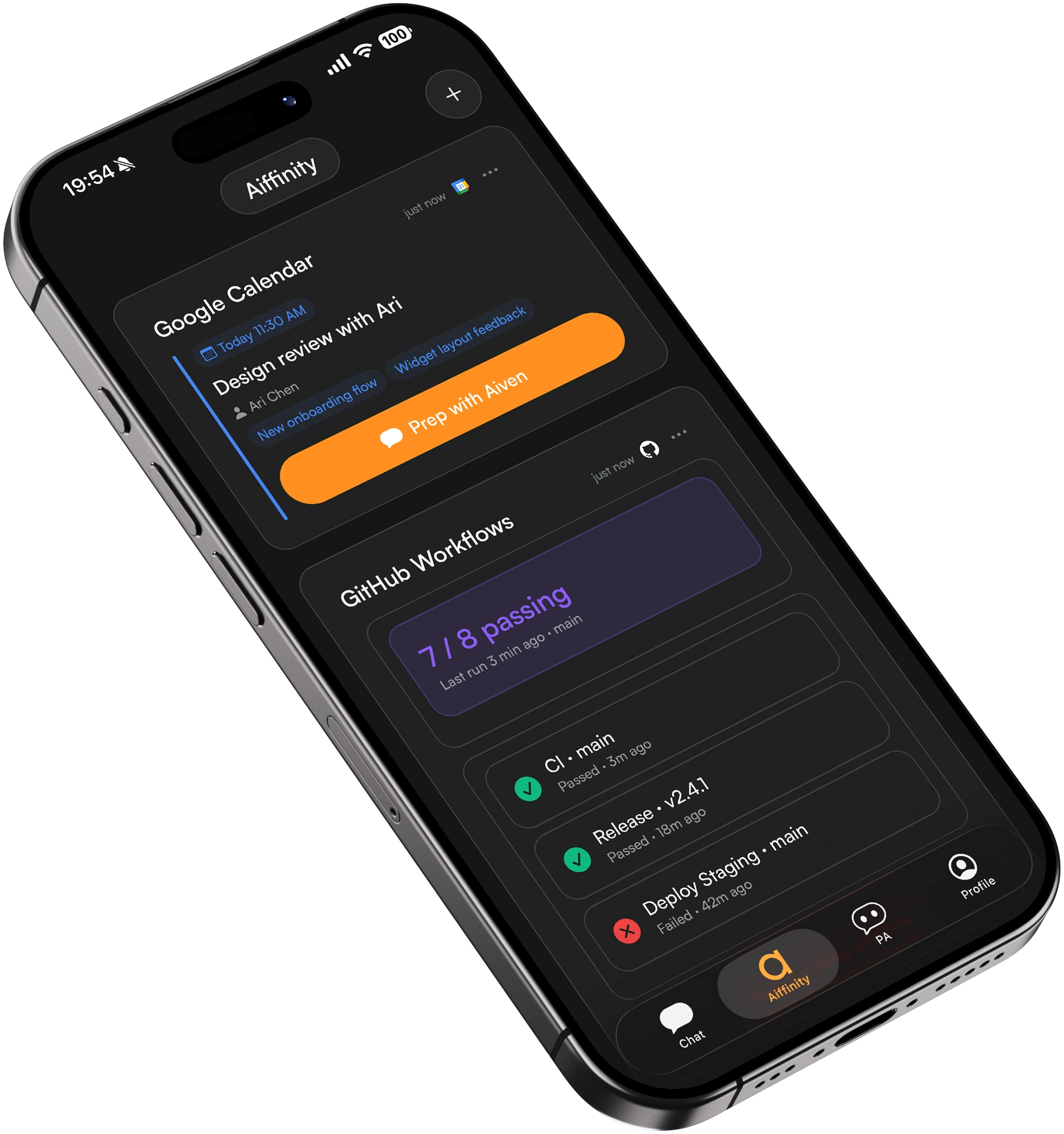 Aiffinity Widgets dashboard